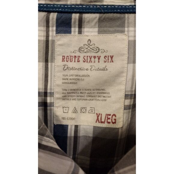Route sixty six Men's grey and blue short sleeve button down - Picture 3 of 5
